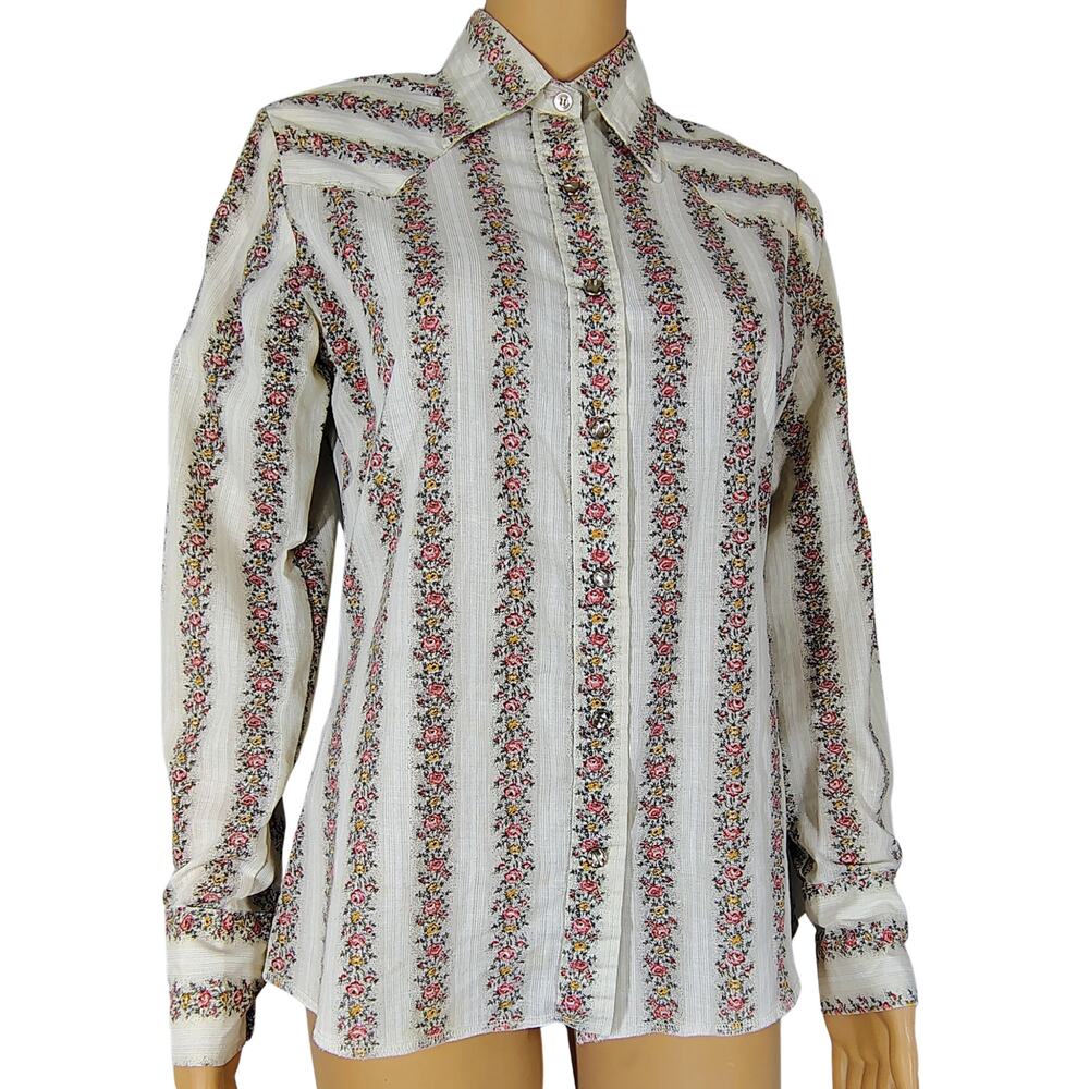 70s Pearlsnap Shirt Festival Fash Rodeo Boho-Western Wildflowers Cottagecore 32